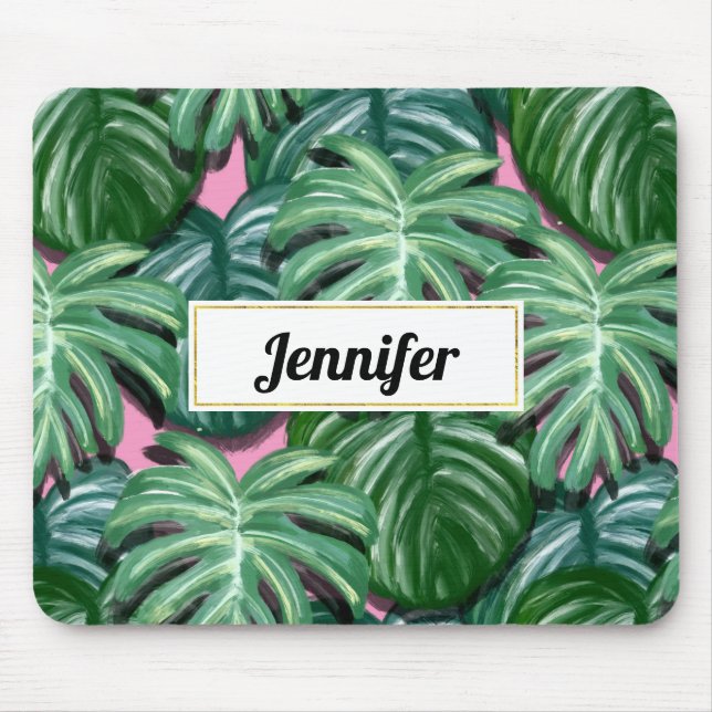 Tropical Leaves Foliage Green & Lush Custom Mouse Pad (Front)
