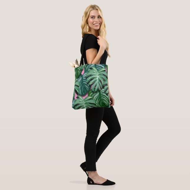 Tropical Leaves Foliage Green & Lush Tote Bag (On Model)
