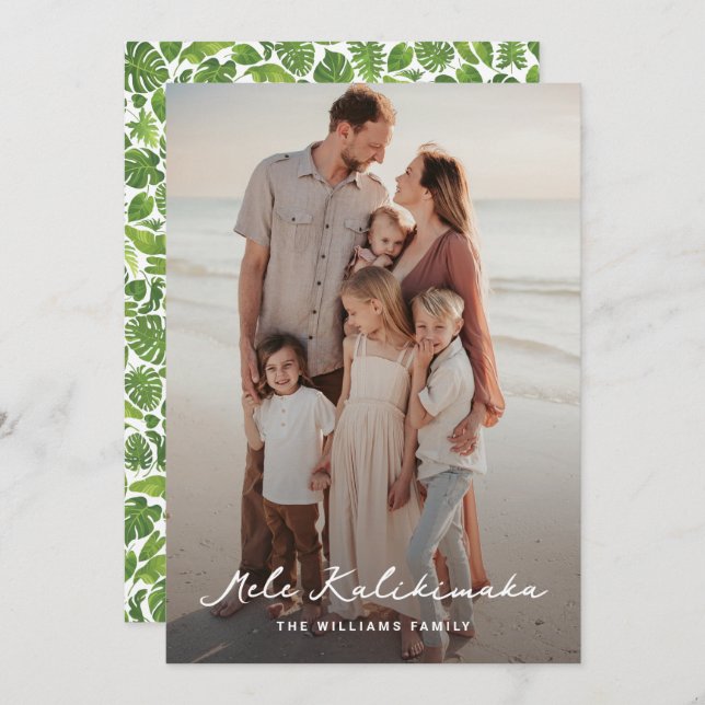 Tropical Leaves Foliage Photo Mele Kalikimaka Holiday Card (Front/Back)