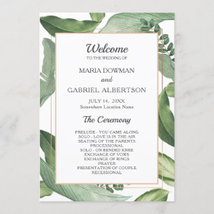 Tropical leaves Frame. Botanical Wedding Program