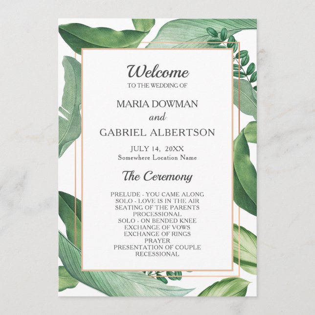 Tropical leaves Frame. Botanical Wedding Program (Front)