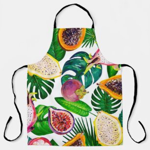 Tropical leaves, fruits, gouache seamless pattern. apron