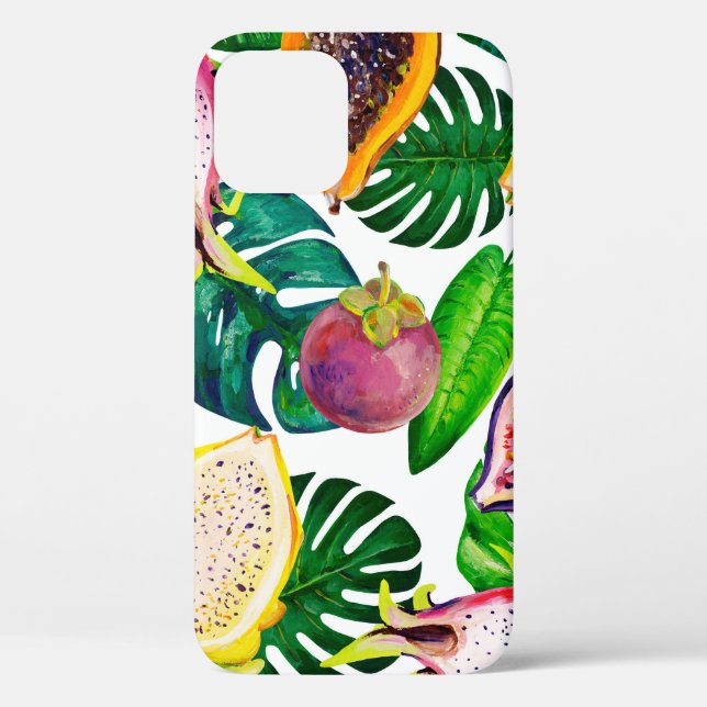 Tropical leaves, fruits, gouache seamless pattern. Case-Mate iPhone case (Back)