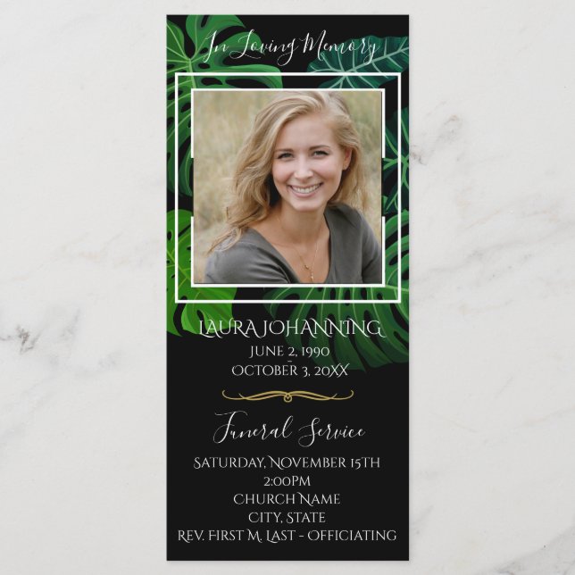 Tropical Leaves Funeral Program/Obituary Program (Front)