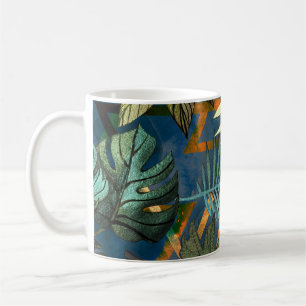 Tropical leaves, geometric shapes pattern coffee mug