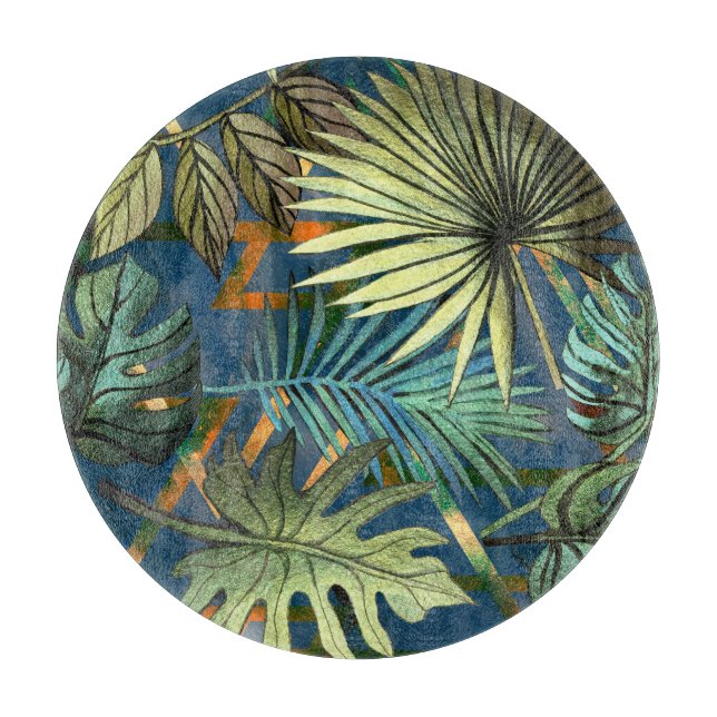 Tropical leaves, geometric shapes pattern cutting board (Front)