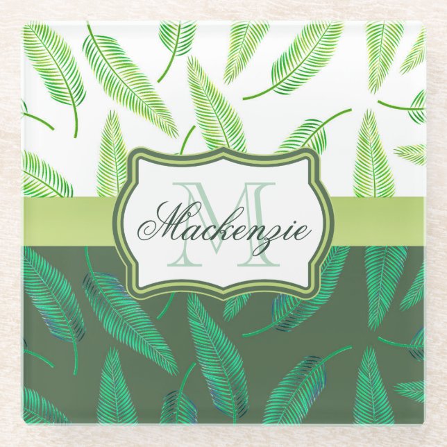 Tropical Leaves Glass Coaster (Front)