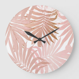 Tropical leaves: glossy gradient pattern. large clock