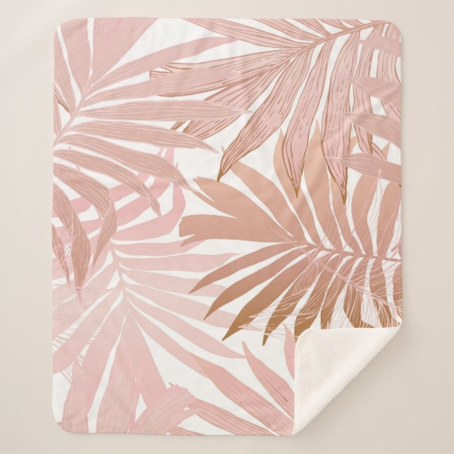 Tropical leaves: glossy gradient pattern. sherpa blanket (Front)