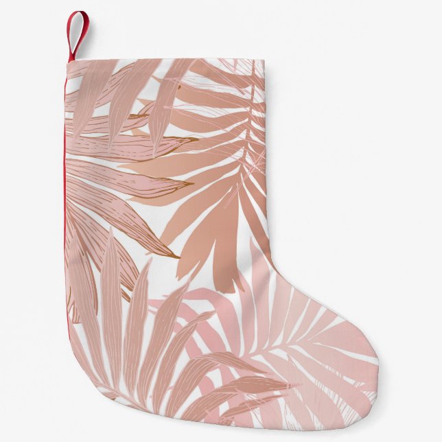 Tropical leaves: glossy gradient pattern. small christmas stocking (Front)