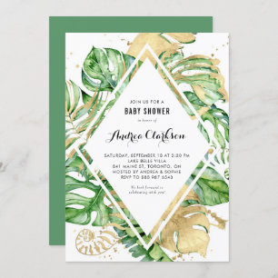Tropical Leaves Gold Foil Summer Baby Shower Invitation