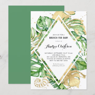 Tropical Leaves Gold Foil Summer Brunch for Baby Invitation