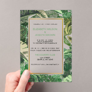 tropical leaves gold  greenery botanical wedding acrylic invitations
