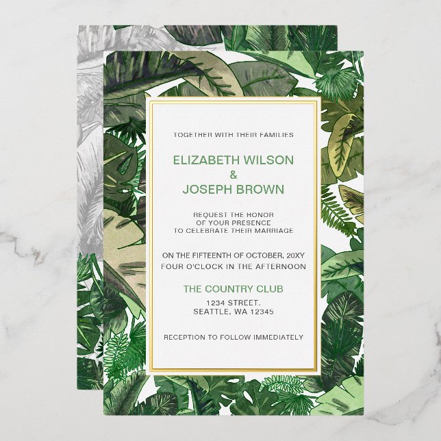 tropical leaves gold  greenery botanical wedding i (Front/Back)