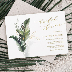Tropical Leaves Gold Wedding Bridal Shower Invitation