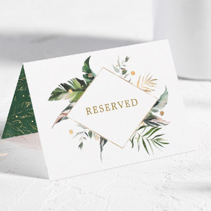 Tropical Leaves Gold Wedding Reserved Tent Sign