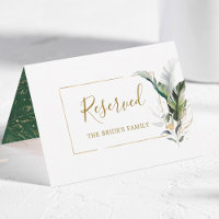 Tropical Leaves Gold Wedding Reserved Tent Sign
