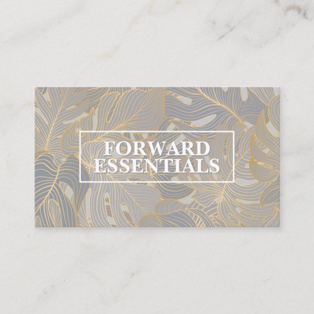 Tropical Leaves Golden Lines Seamless Pattern Business Card (Front)