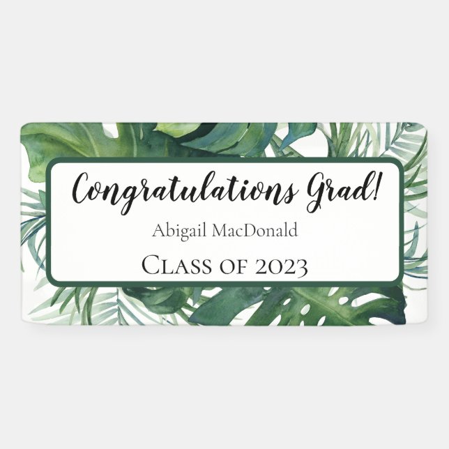 Tropical Leaves Graduation Party Banner (Horizontal)