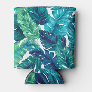 Tropical leaves, graphic design, realistic palms. can cooler
