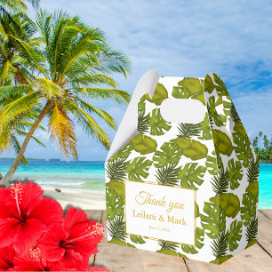 Tropical Leaves Green and Gold Thank You Wedding Favour Box