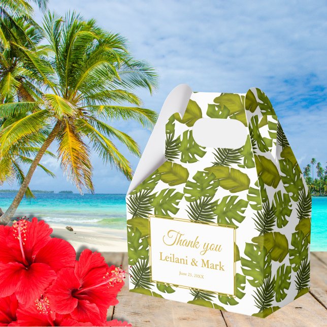 Tropical Leaves Green and Gold Thank You Wedding  Favour Box (Creator Uploaded)