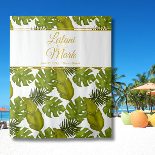 Tropical Leaves Green & Gold Bride Groom Backdrop Tapestry