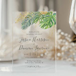 Tropical Leaves Green Gold Foliage Wedding Acrylic Invitations<br><div class="desc">A trendy elegant tropical style wedding invitation featuring green and gold watercolor palm and monstera leaves with modern calligraphy.</div>