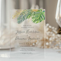 Tropical Leaves Green Gold Foliage Wedding