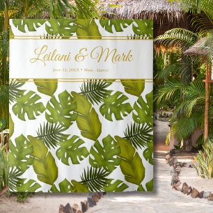 Tropical Leaves Green Gold Wedding Backdrop Tapestry
