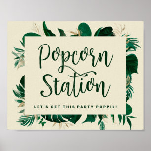 Tropical Leaves Green Popcorn Station Wedding Sign
