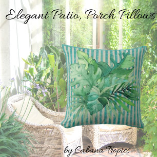 Tropical Leaves Green Teal Shades  Cushion