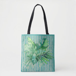 Tropical Leaves Green Teal Shades  Tote Bag