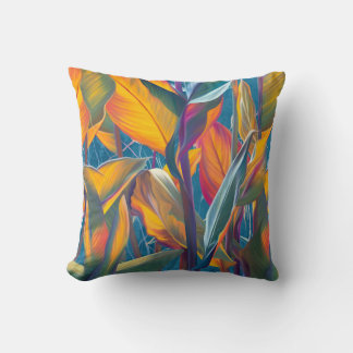 Tropical leaves, grunge concrete wall. cushion