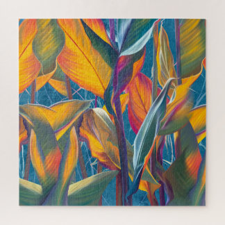 Tropical leaves, grunge concrete wall. jigsaw puzzle