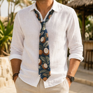 Tropical Leaves & Halved Coconuts Pattern Tie