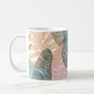 Tropical leaves: hand-drawn vintage pattern. coffee mug