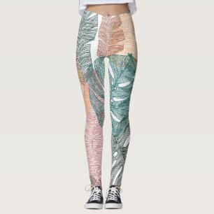 Tropical leaves: hand-drawn vintage pattern. leggings