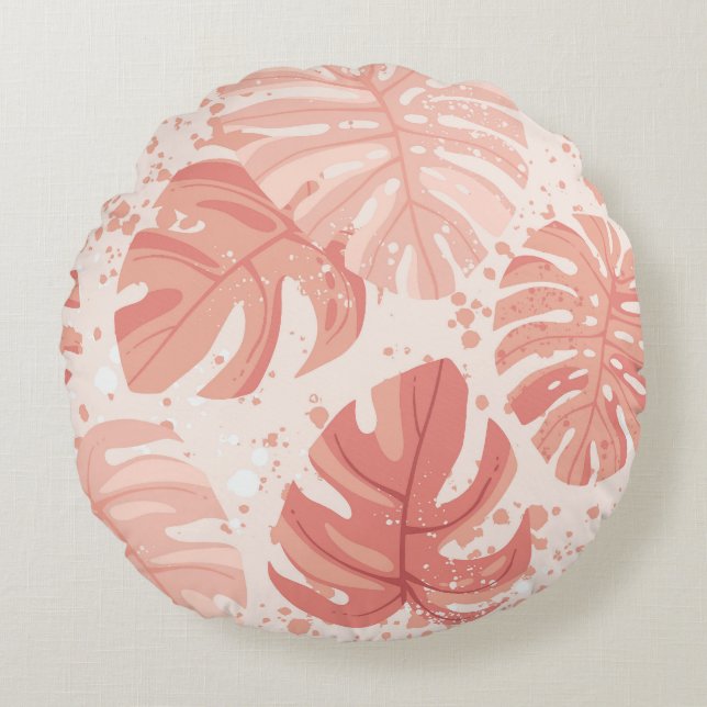 Tropical leaves: hand-drawn vintage pattern. round cushion (Front)
