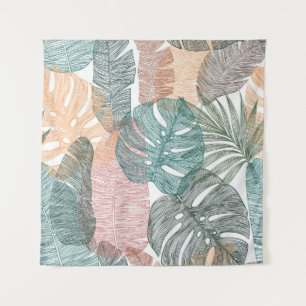 Tropical leaves: hand-drawn vintage pattern. tapestry