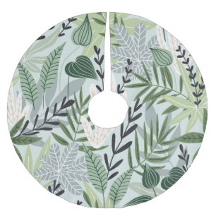 Tropical Leaves: Hand-Drawn Vintage Print. Brushed Polyester Tree Skirt