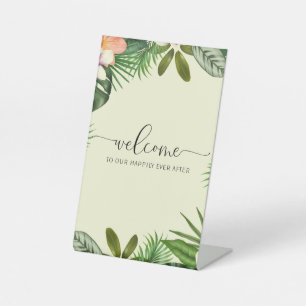 Tropical Leaves Happily Ever After Pedestal Sign