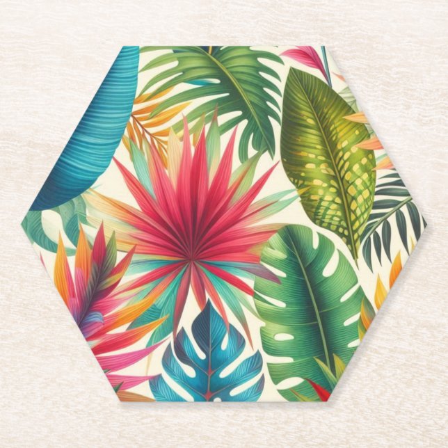 Tropical Leaves Hawaiian Pattern Paper Coaster (Front)