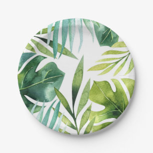 Tropical Leaves Hawaiian Summer Party Wedding Paper Plate