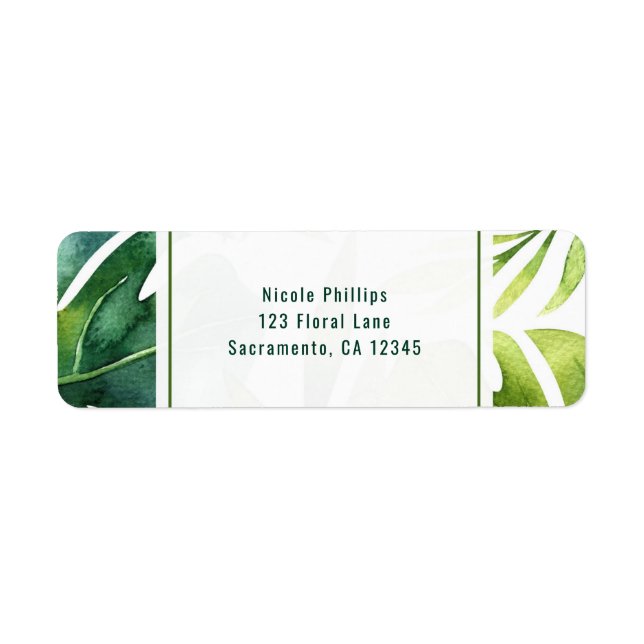 Tropical Leaves Hawaiian Wedding Invitation Custom Return Address Label (Front)