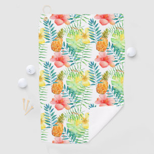 Tropical Leaves Hibiscus Floral Watercolor Golf Towel