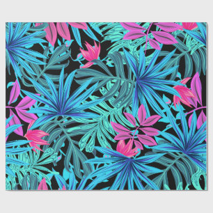  Tropical Leaves in Blue & Pink Gift Wrapping Paper