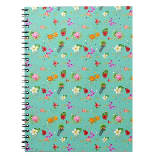 Tropical Leaves in Turquoise Notebook (Front)