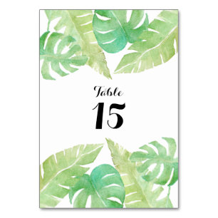 Tropical Leaves in Watercolor Table Number