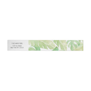 Tropical Leaves in Watercolor Wraparound Address Label